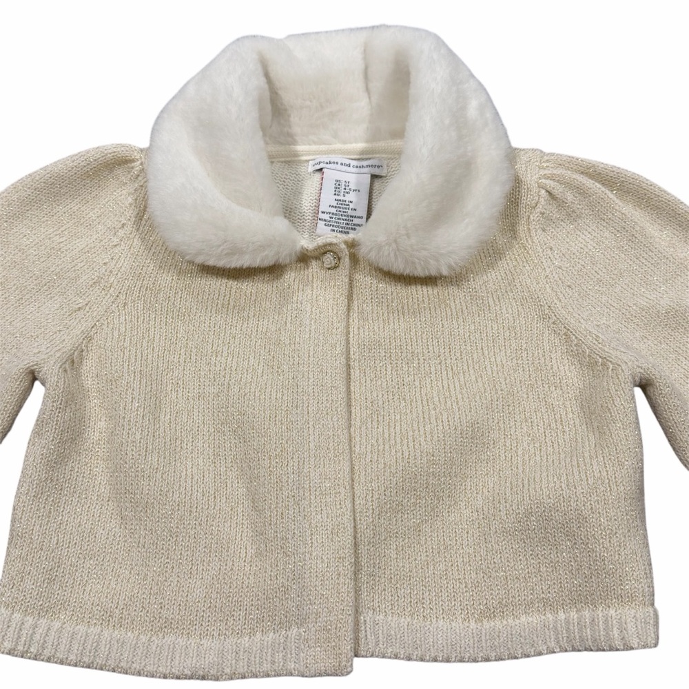 Cupcakes and Cashmere Cream Cape with White Faux Collar - 5T